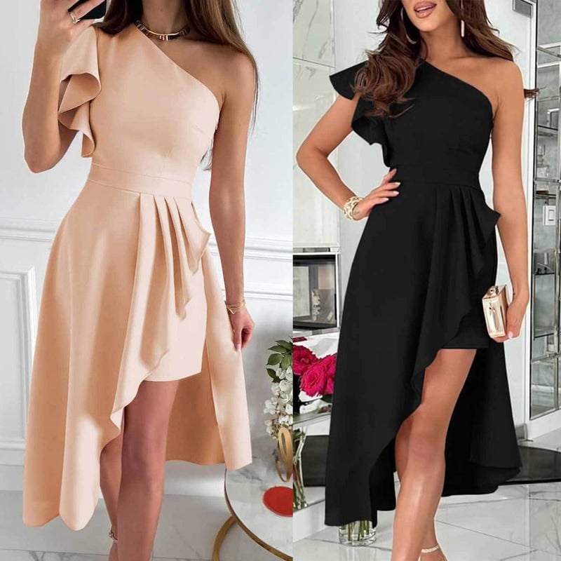 2026 One-Shoulder Pleated Midi Bridesmaid Dress - Image 1
