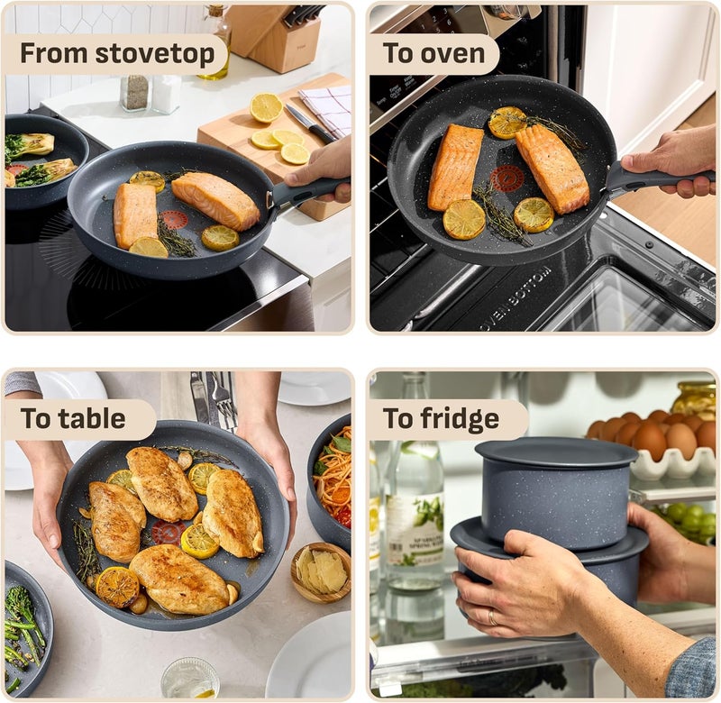 T-fal Tefal Ingenio Essentials Cookware Set with Detachable/Removable Handle 11 Piece, Granite Titanium Non Stick, Induction, Oven Broiler Safe 500F, Stackable, Pots and Pans Set, RV Camping, Fry Pans Gray - Image 5