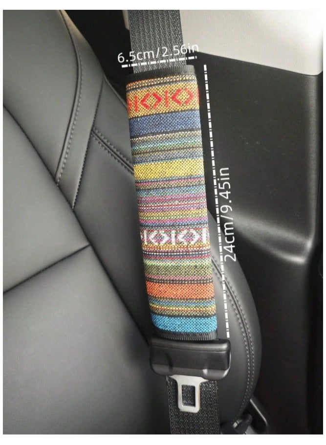 Generic Car Decorations Bohemian Woven Fabric Car Accessories Set 3pcs 1 Steering Wheel Cover 2 Front Seat Belt Covers for Car Interior Decoration and Protection - Image 5