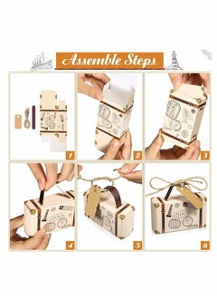 Excefore Small Candy Boxes, 50pcs Travel Suitcase Favor Boxes with Burlap Twine, Mini Vintage Kraft Candy Favor Boxes Gift Bags for Wedding Bridal Shower Travel Theme Party Supplies Party Rustic Candy Boxes  - Image 3