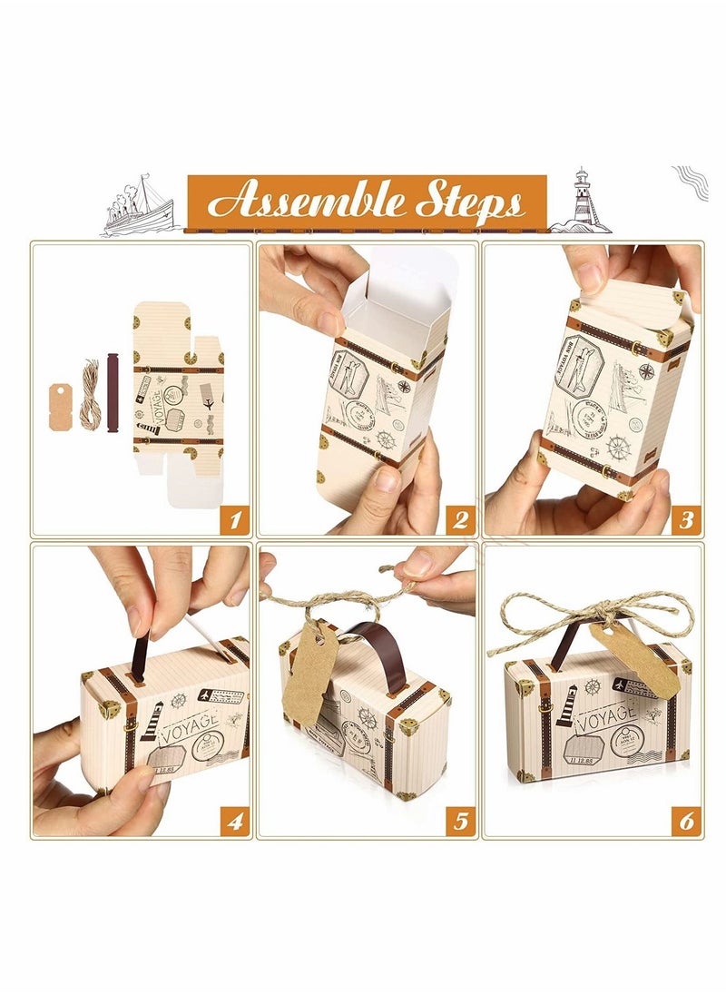 Excefore - Small Candy Boxes, 50pcs Travel Suitcase Favor Boxes with Burlap Twine, Mini Vintage Kraft Candy Favor Boxes Gift Bags for Wedding Bridal Shower Travel Theme Party Supplies Party Rustic Candy Boxes - Image 1