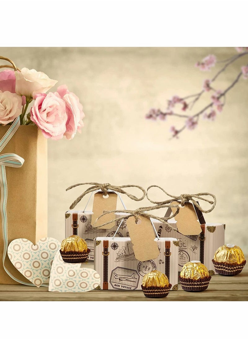 Excefore - Small Candy Boxes, 50pcs Travel Suitcase Favor Boxes with Burlap Twine, Mini Vintage Kraft Candy Favor Boxes Gift Bags for Wedding Bridal Shower Travel Theme Party Supplies Party Rustic Candy Boxes - Image 1