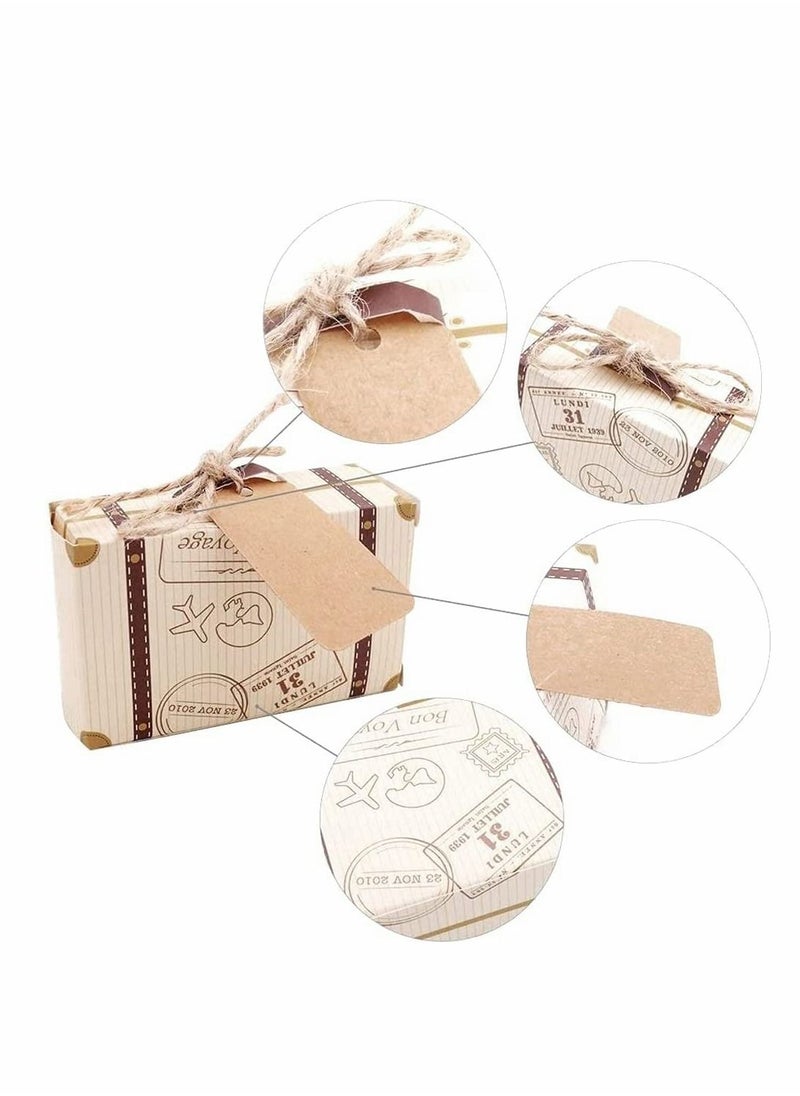 Excefore - Small Candy Boxes, 50pcs Travel Suitcase Favor Boxes with Burlap Twine, Mini Vintage Kraft Candy Favor Boxes Gift Bags for Wedding Bridal Shower Travel Theme Party Supplies Party Rustic Candy Boxes - Image 1