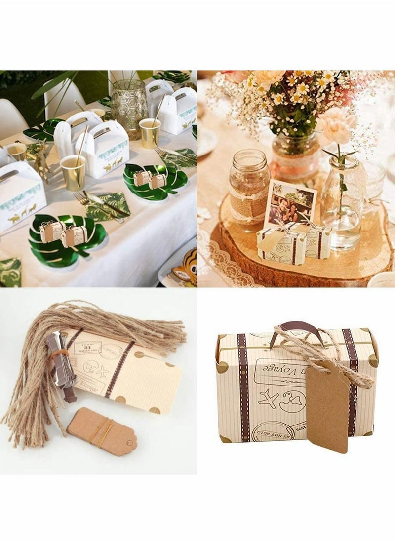 Excefore - Small Candy Boxes, 50pcs Travel Suitcase Favor Boxes with Burlap Twine, Mini Vintage Kraft Candy Favor Boxes Gift Bags for Wedding Bridal Shower Travel Theme Party Supplies Party Rustic Candy Boxes - Image 1