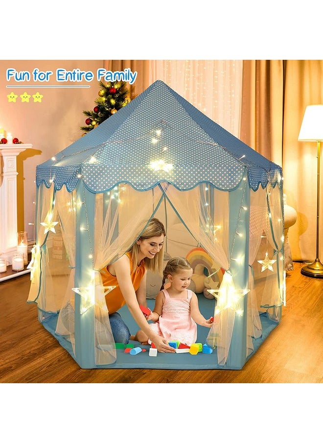 بيبي جو خيمة قلعة الأمير والأميرة من BabyGo Kids للأطفال | خيمة لعب ذات طابع خاص للأطفال | خيمة بتصميم ناموسية للأطفال | خيمة إضاءة منزلية | لون أزرق  - Image 2