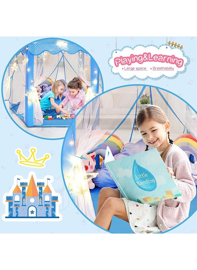 بيبي جو خيمة قلعة الأمير والأميرة من BabyGo Kids للأطفال | خيمة لعب ذات طابع خاص للأطفال | خيمة بتصميم ناموسية للأطفال | خيمة إضاءة منزلية | لون أزرق  - Image 5