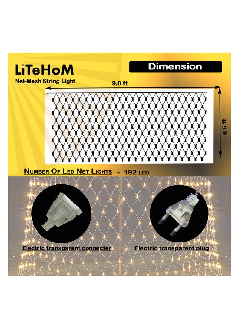 Generic - Litehom LED Net Mesh String Lights, 9.8Ft X 6.6Ft, 192 LEDs, 8 Modes Diwali Decor with Diwali Lights for Home Decoration! LED Diwali Light, LED Lights for Home Decoration (3x2 Net Warm-White) - Image 1