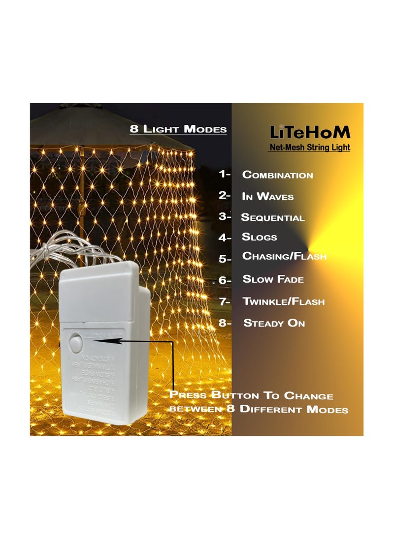 Generic - Litehom LED Net Mesh String Lights, 9.8Ft X 6.6Ft, 192 LEDs, 8 Modes Diwali Decor with Diwali Lights for Home Decoration! LED Diwali Light, LED Lights for Home Decoration (3x2 Net Warm-White) - Image 1