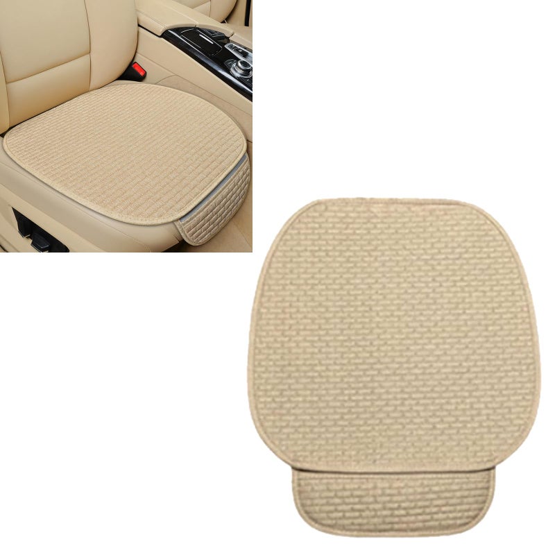 HHZL 2PCS Car Seat Cushion Covers, Car Seat Cover Pad Front Bottom Protector Mat with Storage Pocket, Breathable Comfortable Auto Front Cushion Pad Mat for Most Vehicle and Office Accessories(Beige) - Image 1