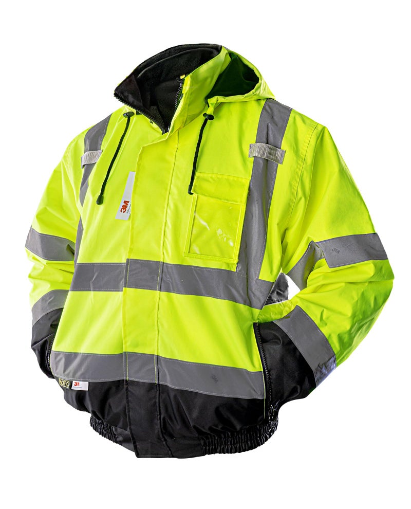 PACIFIC PPE Waterproof Reflective Jackets, Class 3 High Visibility Safety Jackets for Men, Polar Fleece Shell Work Construction Bomber Coats for Cold Weather, Black Bottom, XX-Large - Image 1
