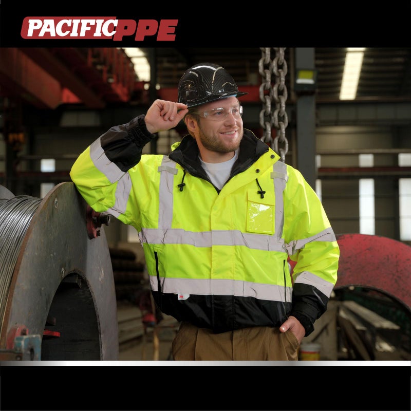 PACIFIC PPE Waterproof Reflective Jackets, Class 3 High Visibility Safety Jackets for Men, Polar Fleece Shell Work Construction Bomber Coats for Cold Weather, Black Bottom, XX-Large - Image 3