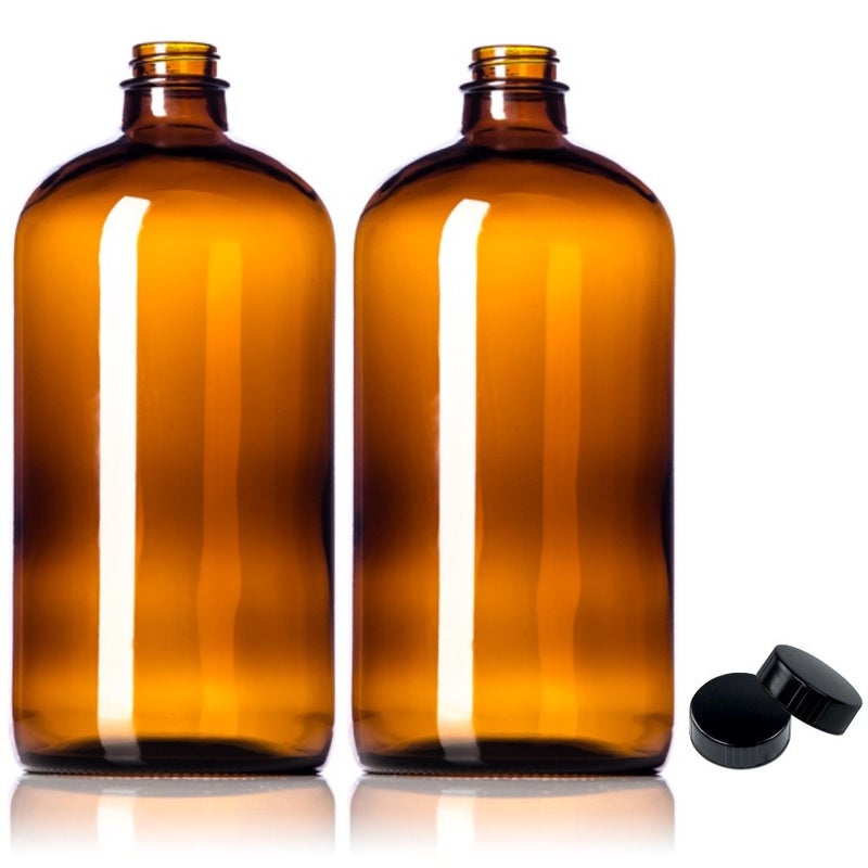 Sally's Organics Sally's Organics 32oz Amber Glass Bottles - 2 Pack with USA-Made Tight Seal Lids - Quart-Sized Brown Glass Growlers for Beer, Kombucha, and Juice Storage  - Image 1