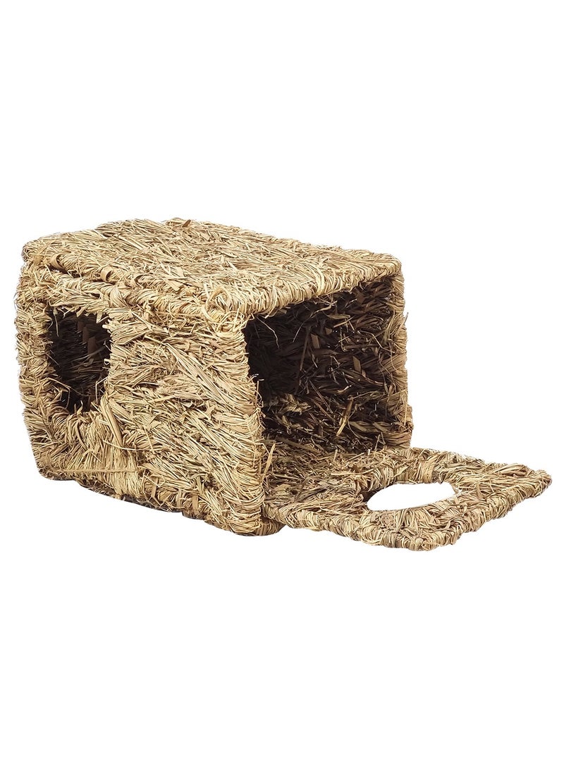 ماچيباو كوخ من القش المنسوج مع عشب طبيعي، آمن ومريح، حصيرة من العشب الطبيعي، منزل عشبي صديق للبيئة للأرانب والقوارض وخنزير غينيا والحيوانات الأليفة الصغيرة، حصيرة عشبية محمولة وقابلة للطي، 30 سم (بيج) - Image 1