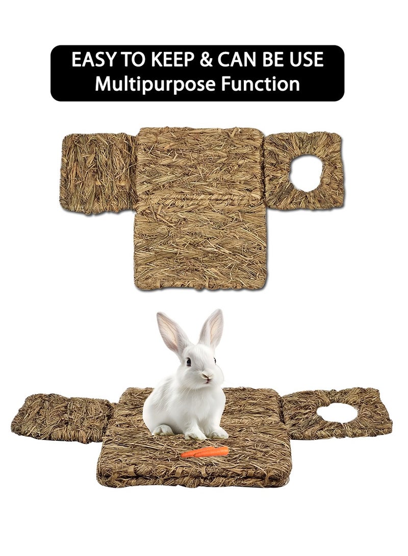 ماچيباو كوخ من القش المنسوج مع عشب طبيعي، آمن ومريح، حصيرة من العشب الطبيعي، منزل عشبي صديق للبيئة للأرانب والقوارض وخنزير غينيا والحيوانات الأليفة الصغيرة، حصيرة عشبية محمولة وقابلة للطي، 30 سم (بيج) - Image 3