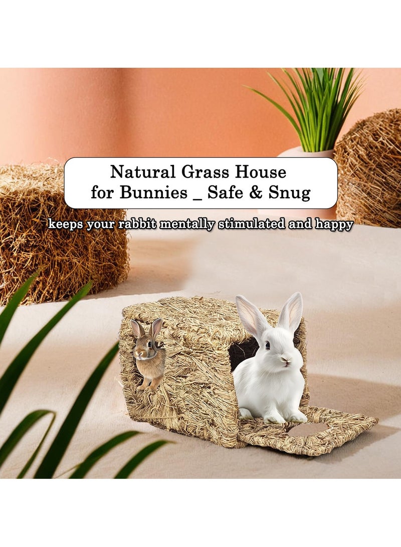 ماچيباو كوخ من القش المنسوج مع عشب طبيعي، آمن ومريح، حصيرة من العشب الطبيعي، منزل عشبي صديق للبيئة للأرانب والقوارض وخنزير غينيا والحيوانات الأليفة الصغيرة، حصيرة عشبية محمولة وقابلة للطي، 30 سم (بيج) - Image 4