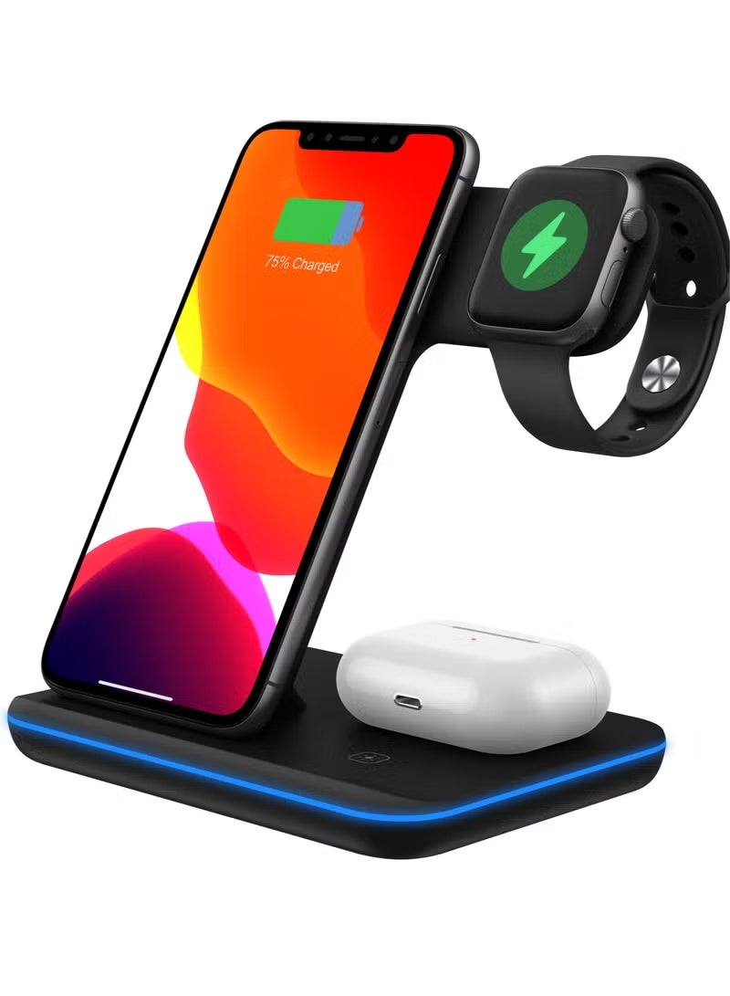 شاحن لاسلكي سريع احترافي لأجهزة Apple iPhone/Android/Smartwatch وAir Pods - Image 1
