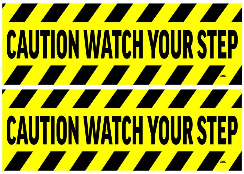 Rogue River Tactical 2 Pack Caution Watch Your Step Door Sticker Set Sign Warning 9x3 Inch Vinyl Decal Indoor Outdoor Window Business Retail Store