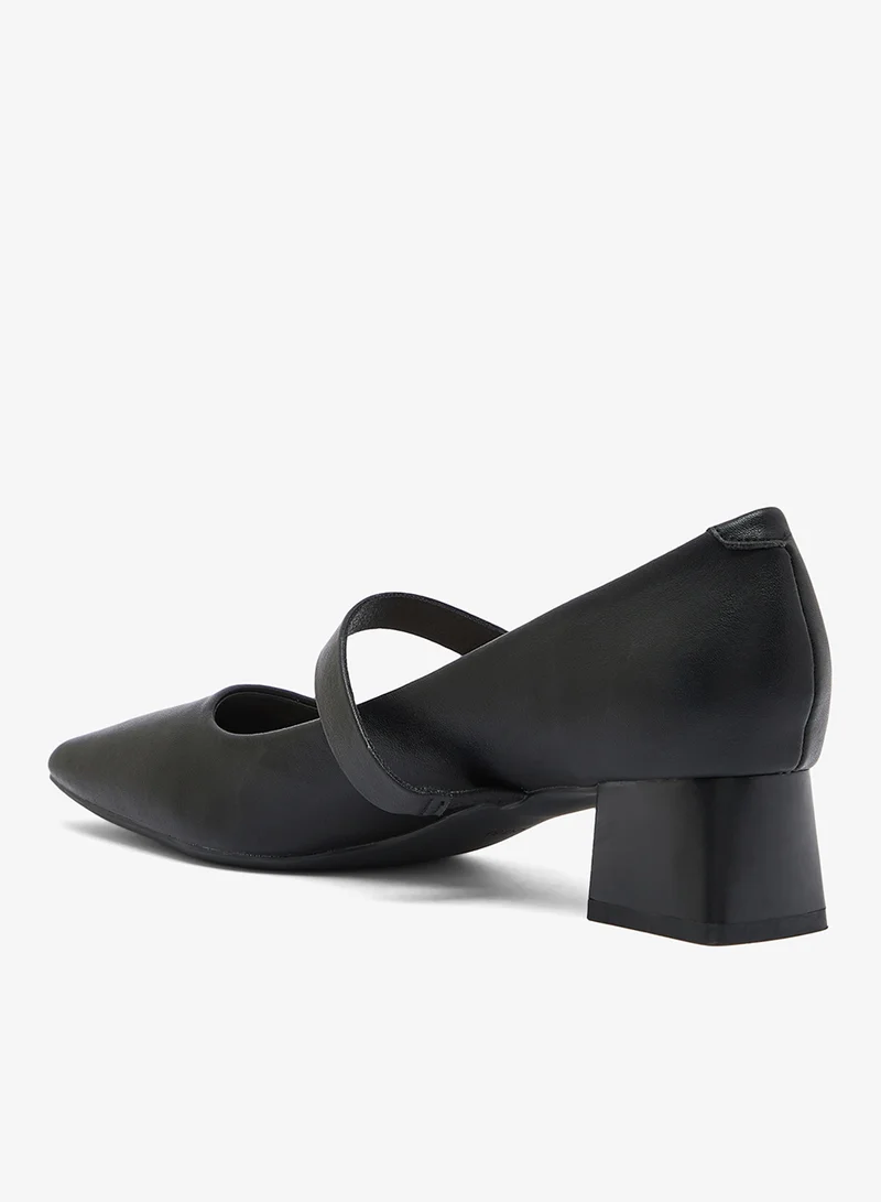 Ginger Black Strap Detail Block Heel Mary Janes for Women | Best Price UAE