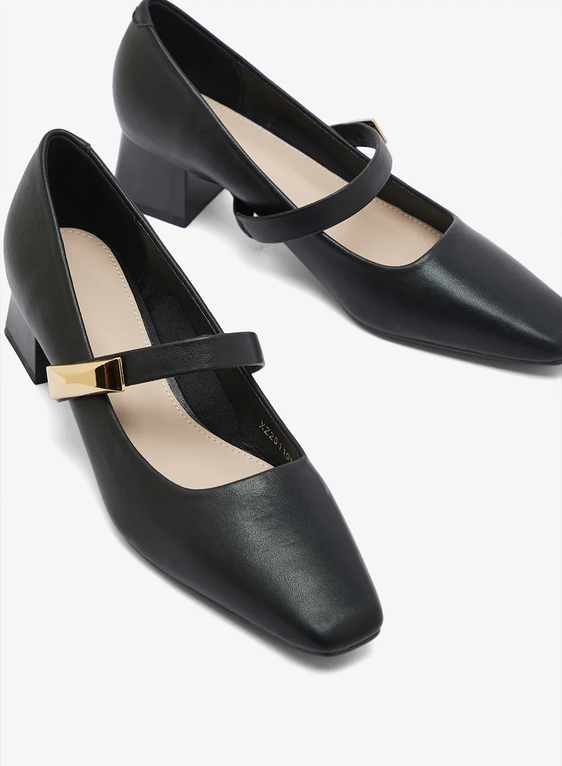 Ginger Black Strap Detail Block Heel Mary Janes for Women | Best Price UAE