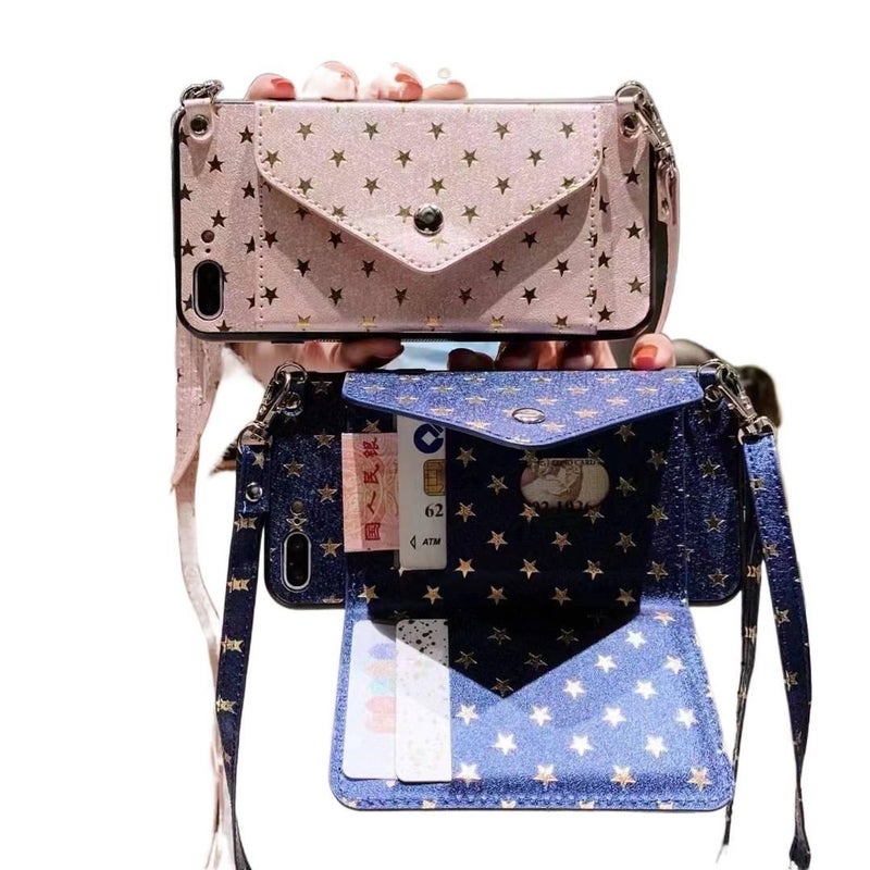 Samsung Galaxy S25 Ultra Case PU for Samsung S25 Ultra Samsung S25 with Card Holder and Kickstand and Crossbody Strap and Star Pattern in Pink - Image 4