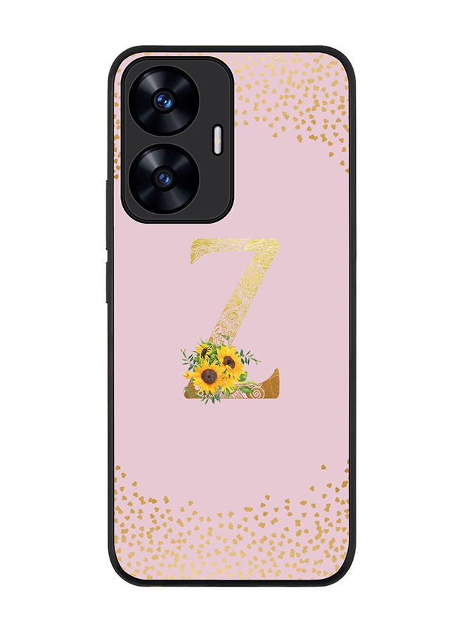 Stylizedd Rugged Black edge case for Realme C55 4G Slim fit Soft Case Flexible Rubber Edges Anti Drop TPU Gel Thin Cover -  Custom Monogram Initial Letter Floral Pattern Alphabet - Z  (Pink ) - Image 1
