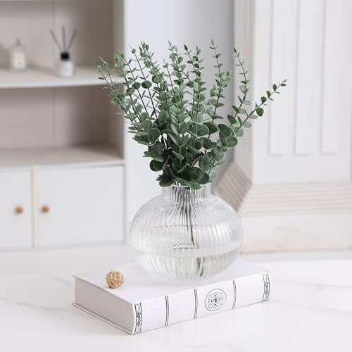 YANWE1 Round Glass Vase, Flower Vases for Bouquet, Ribbed Glass Vases for Flowers, Small Clear Vase for Living Room, Office, Coffee Table, Shelf, Wedding, 6 Inches - Image 2