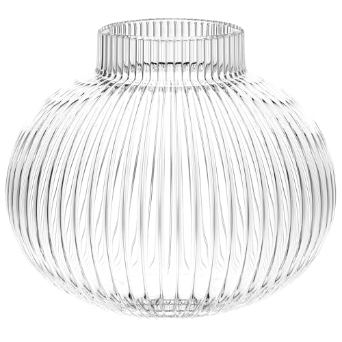 YANWE1 Round Glass Vase, Flower Vases for Bouquet, Ribbed Glass Vases for Flowers, Small Clear Vase for Living Room, Office, Coffee Table, Shelf, Wedding, 6 Inches - Image 1
