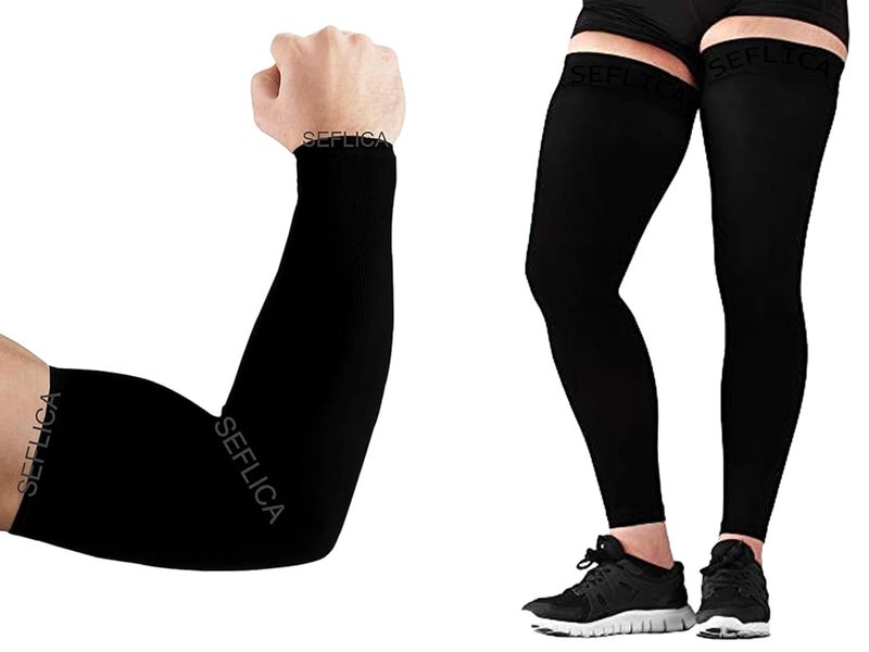 SEFLICA® UV Sun Protection Arm & Leg Sleeves Combo for Men & Women | UPF 50+ Cooling Sleeves for Outdoor Sports, Cycling, Running, Driving & Sunburn Protection | Anti-Tan - Image 1