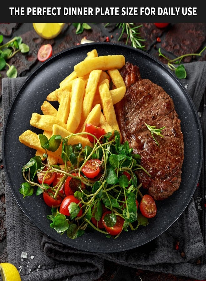 MISS BIG 10 inches Wheat Straw Plates,Plastic Plates Reusable Set of 4,Dinner Plates for Kids&Adults,Dishwasher & Microwave Safe,Eco-Friendly,BPA Free(Black) - Image 5