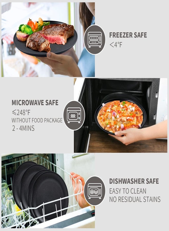 MISS BIG 10 inches Wheat Straw Plates,Plastic Plates Reusable Set of 4,Dinner Plates for Kids&Adults,Dishwasher & Microwave Safe,Eco-Friendly,BPA Free(Black) - Image 3