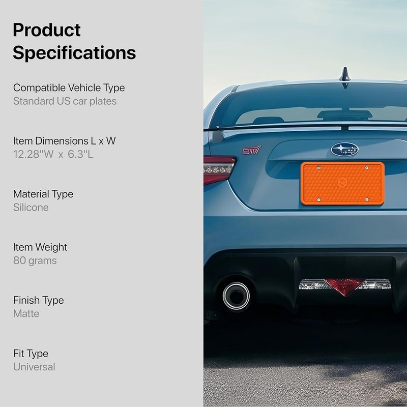 إطار لوحة ترخيص سيليكوني من Rightcar Solutions مقاوم للصدأ، مقاوم للاهتزاز، مقاوم للعوامل الجوية، حامل لوحة ترخيص عالمي للأمام أو الخلف، قانوني للشارع، لا عائق - برتقالي يمكن الدمج مع منتجات - Image 2