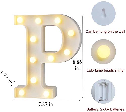 MIRADH LED Marquee Letter Lights Sign; Light Up Alphabet Letters for Wedding Birthday Party Christmas Home Bar Decoration; Warm White (Letter-P) - Image 2