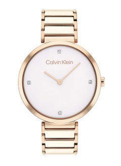 CALVIN KLEIN MINIMALISTIC T BAR 36MM WOMEN's LIGHT GREY DIAL, IONIC PLATED CARNATION GOLD STEEL WATCH - 25200135