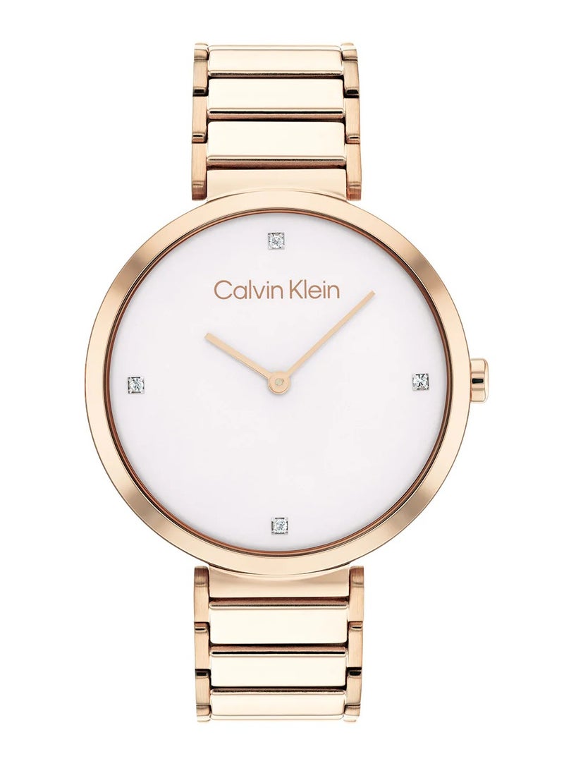 CALVIN KLEIN - CALVIN KLEIN MINIMALISTIC T BAR 36MM WOMEN's LIGHT GREY DIAL, IONIC PLATED CARNATION GOLD STEEL WATCH - 25200135 - Image 1