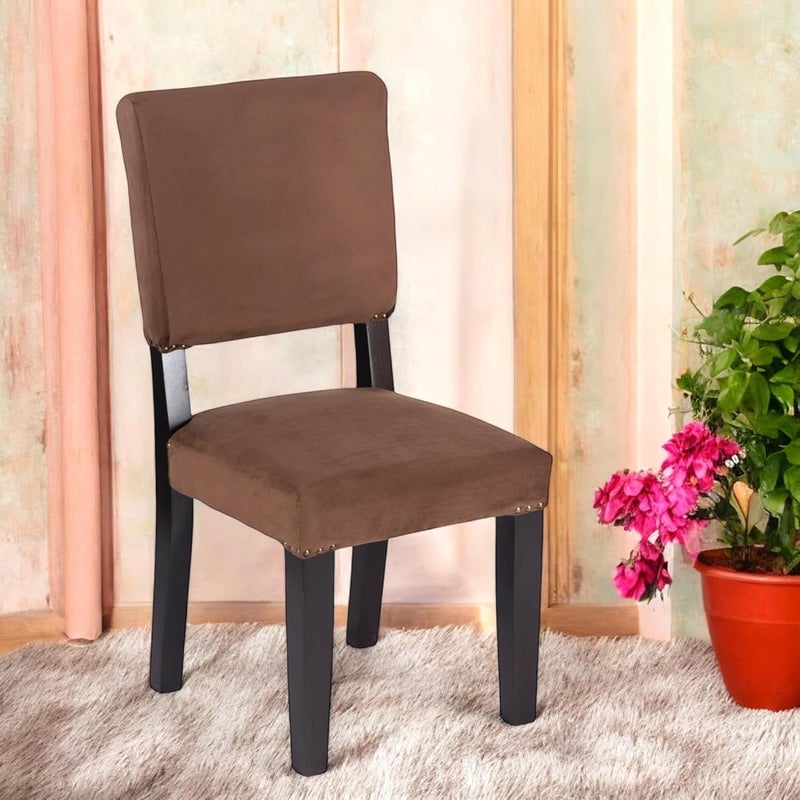 Ikiriya Newport Sheesham Wood Accent Dining Chair in Taupe Brown Velvet Upholstery with Extra Dark Mahagony Finish for Dining Room Living Room Bedroom Hallway Home Caf Resort Hotel