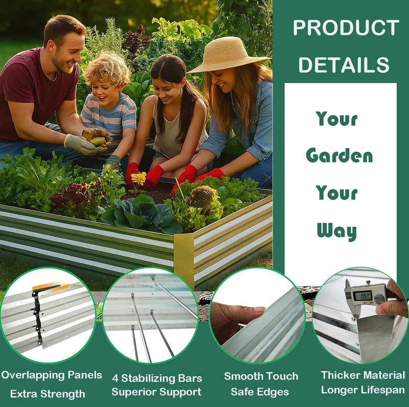 FOYUEE Galvanized Raised Garden Beds for Vegetables Large Metal Planter Box Steel Kit Flower Herb, 8x4x1ft - Image 5