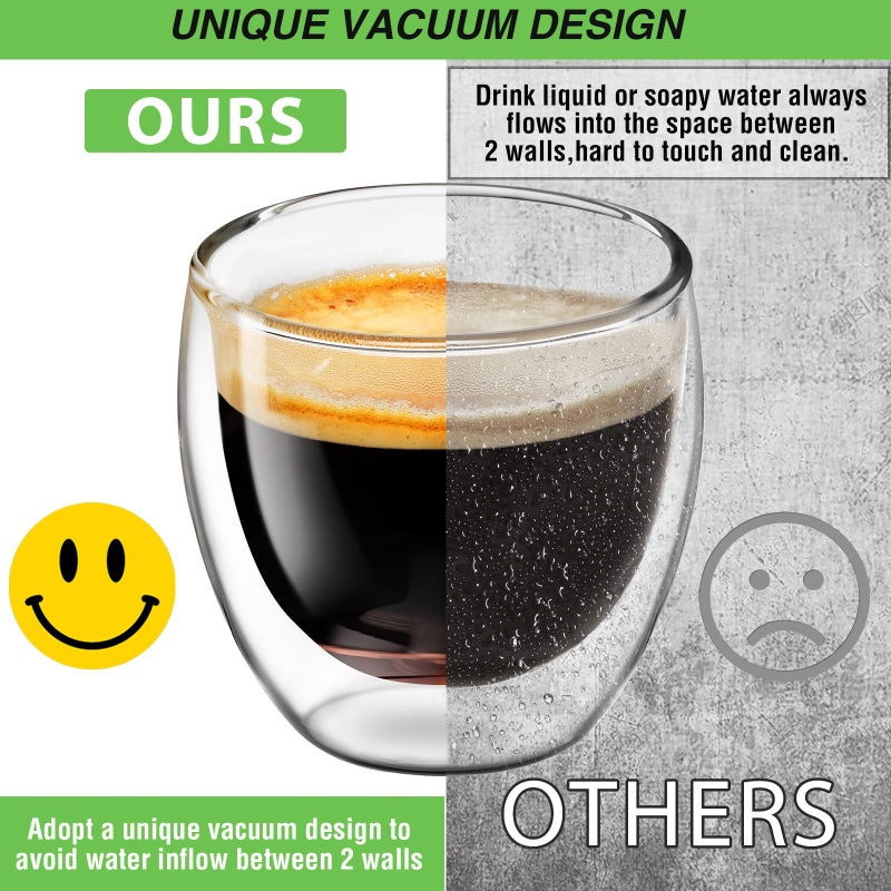 shopwithgreen Espresso Cups Set of 4, 5 OZ Expresso Shots Glass Cup, Double Walled Glass Coffee Mugs, Espresso Machine Accessories,Insulated Clear Espresso Shot Glasses Cups,Water Won't Enter Between Double Walls - Image 2