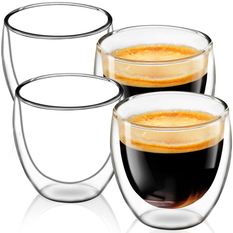 shopwithgreen Espresso Cups Set of 4, 5 OZ Expresso Shots Glass Cup, Double Walled Glass Coffee Mugs, Espresso Machine Accessories,Insulated Clear Espresso Shot Glasses Cups,Water Won't Enter Between Double Walls - Image 1
