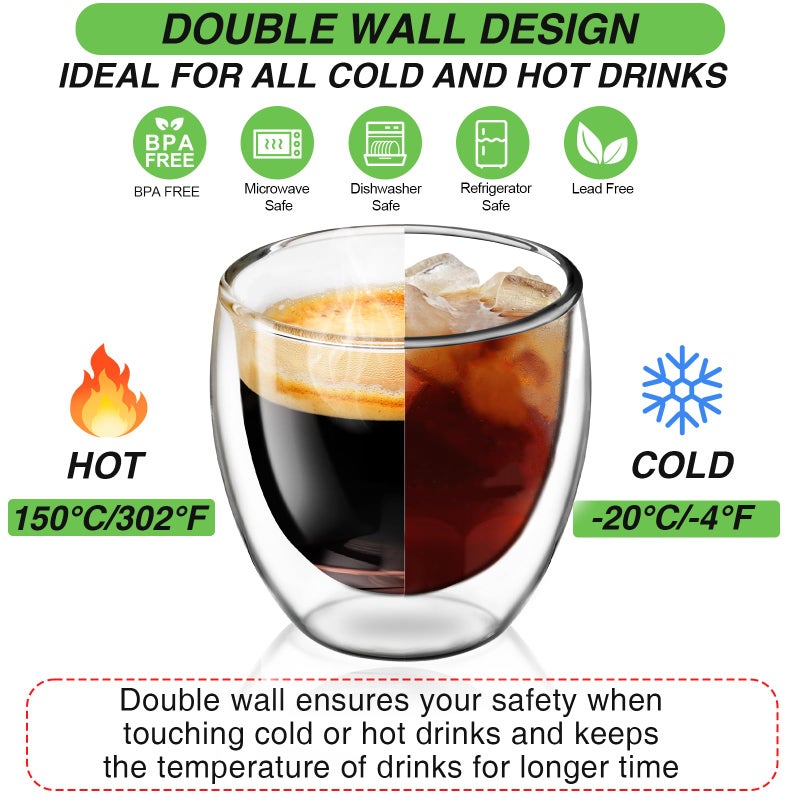shopwithgreen Espresso Cups Set of 4, 5 OZ Expresso Shots Glass Cup, Double Walled Glass Coffee Mugs, Espresso Machine Accessories,Insulated Clear Espresso Shot Glasses Cups,Water Won't Enter Between Double Walls - Image 4