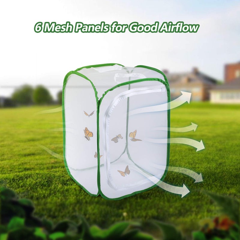 RESTCLOUD 23.6" Large Butterfly Habitat Insect Cage Caterpillars Enclosure Pop-up Clear View 6 Mesh Panels 15.7 x 15.7 x 23.6 Inches Tall - Image 3