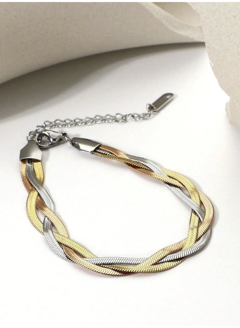 veya Stainless Steel Snake Chain And Bracelet Set – Hand-Woven 3-Color Design - Image 3