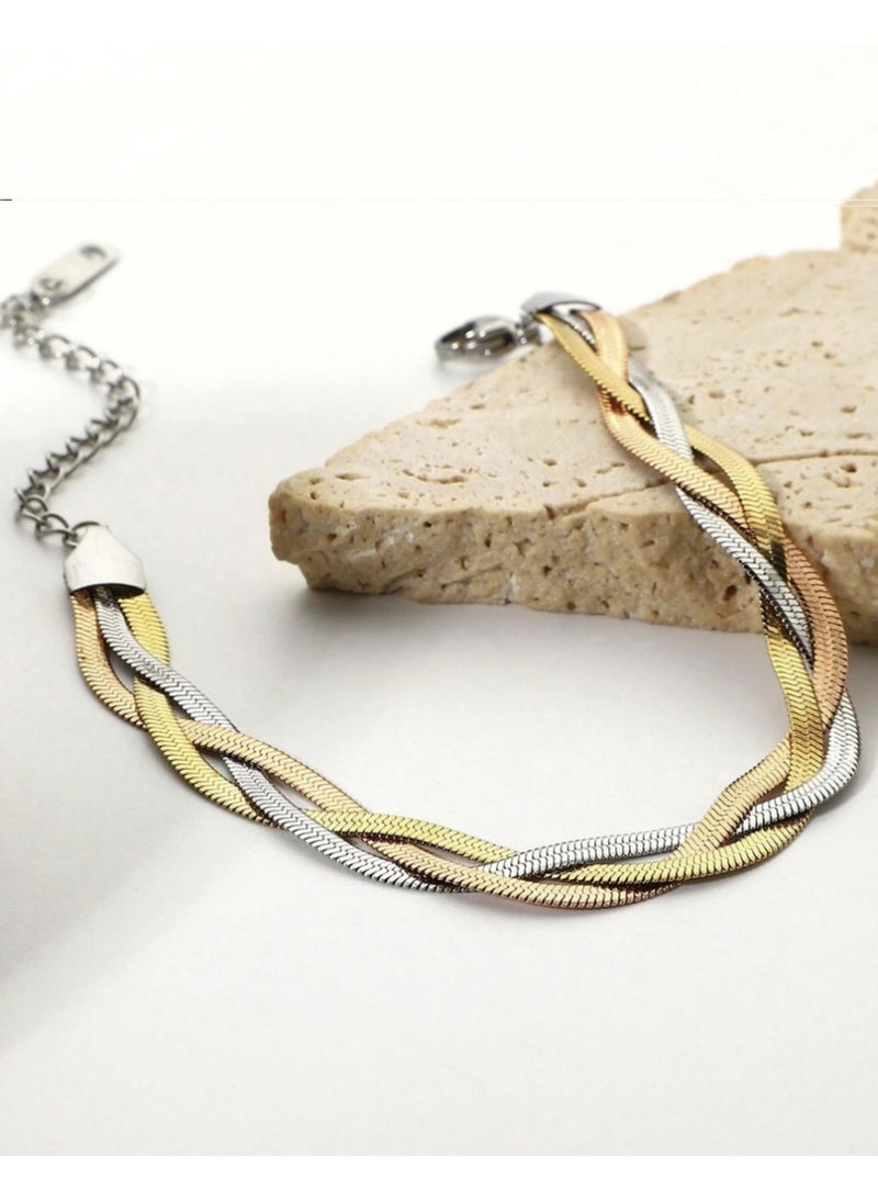 veya Stainless Steel Snake Chain And Bracelet Set – Hand-Woven 3-Color Design - Image 4