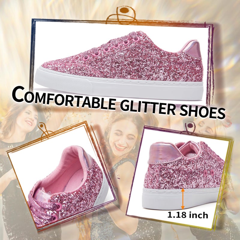Jeekopeg Glitter Sparkly Fashion Sneakers Shiny Casual Shoes Bling Sequin Concert Low Cut Lace up Shoes(Pink Glitter,9 Women/7.5Men) - Image 5