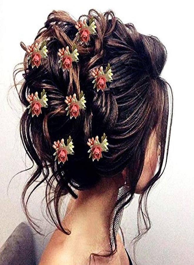 Hair Flare Artificial Rose Hair Pin for Girls, Flowers Hair Accessories For Women, 2148, Peach, Pack of 8 - Image 1