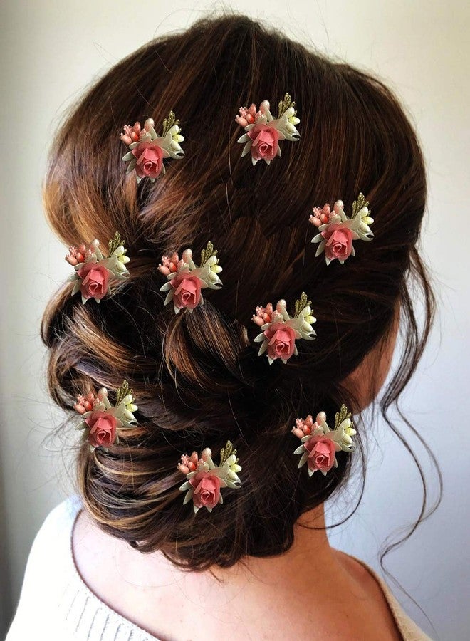 Hair Flare Artificial Rose Hair Pin for Girls, Flowers Hair Accessories For Women, 2148, Peach, Pack of 8 - Image 2