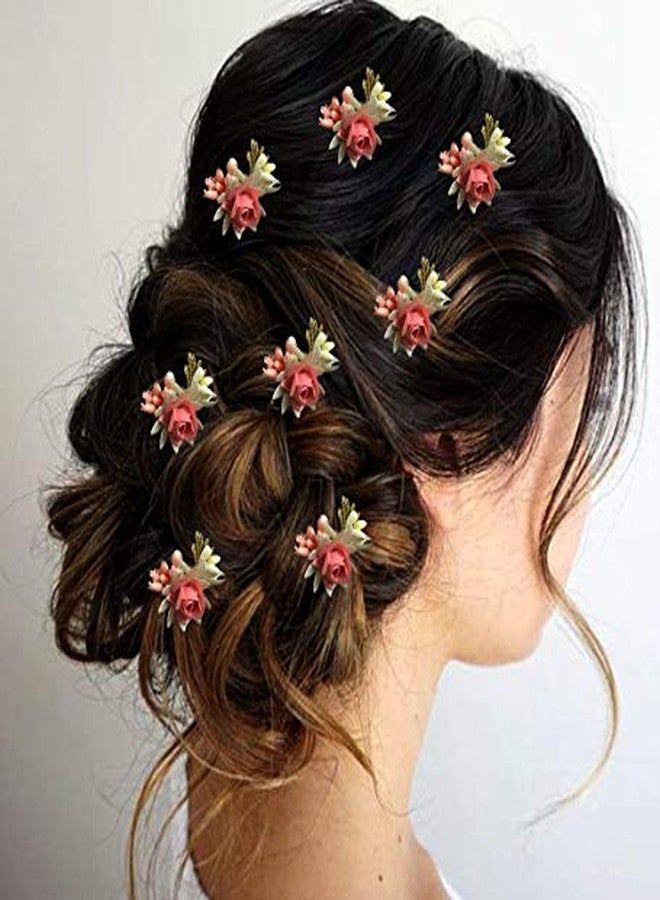 Hair Flare Artificial Rose Hair Pin for Girls, Flowers Hair Accessories For Women, 2148, Peach, Pack of 8 - Image 3