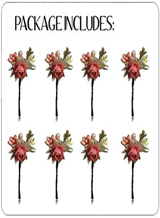 Hair Flare Artificial Rose Hair Pin for Girls, Flowers Hair Accessories For Women, 2148, Peach, Pack of 8 - Image 5