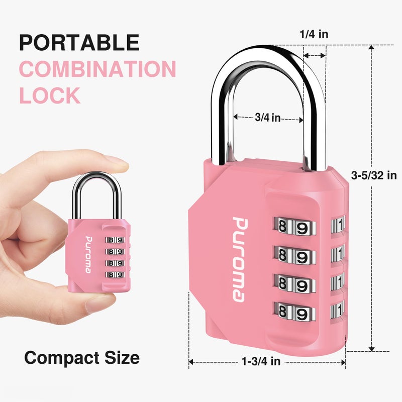 Puroma 2 Pack Combination Lock for Locker 4 Digit Outdoor Waterproof Padlock for School, Gym, Sports, Fence, Toolbox, Gate, Case, Outdoor, Hasp Storage, Cabinets (Rose Pink) - Image 5