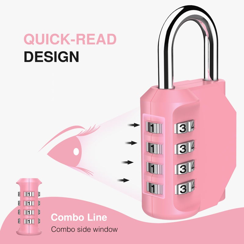 Puroma 2 Pack Combination Lock for Locker 4 Digit Outdoor Waterproof Padlock for School, Gym, Sports, Fence, Toolbox, Gate, Case, Outdoor, Hasp Storage, Cabinets (Rose Pink) - Image 3