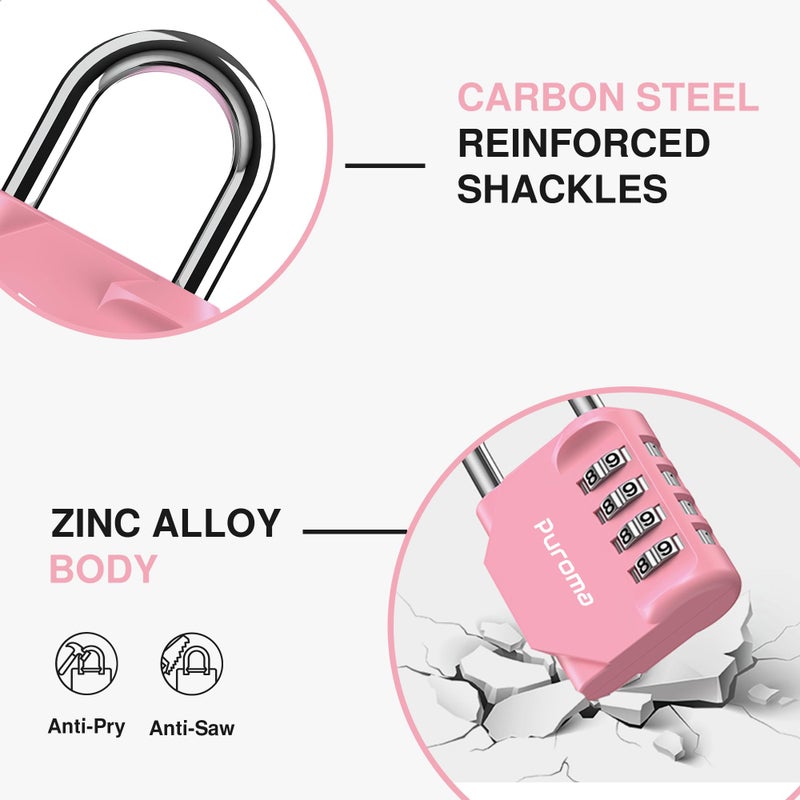 Puroma 2 Pack Combination Lock for Locker 4 Digit Outdoor Waterproof Padlock for School, Gym, Sports, Fence, Toolbox, Gate, Case, Outdoor, Hasp Storage, Cabinets (Rose Pink) - Image 4